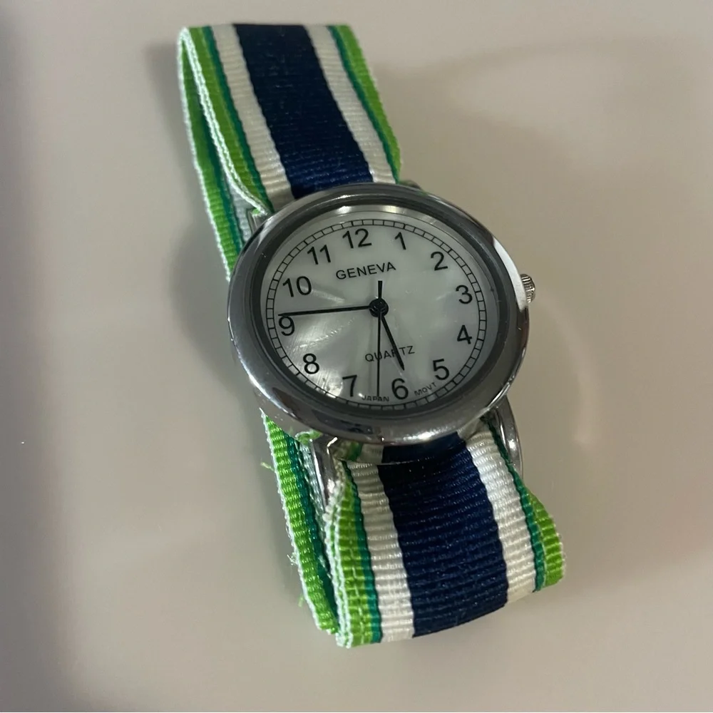 Geneva Quartz Watch with Vibrant Striped Band